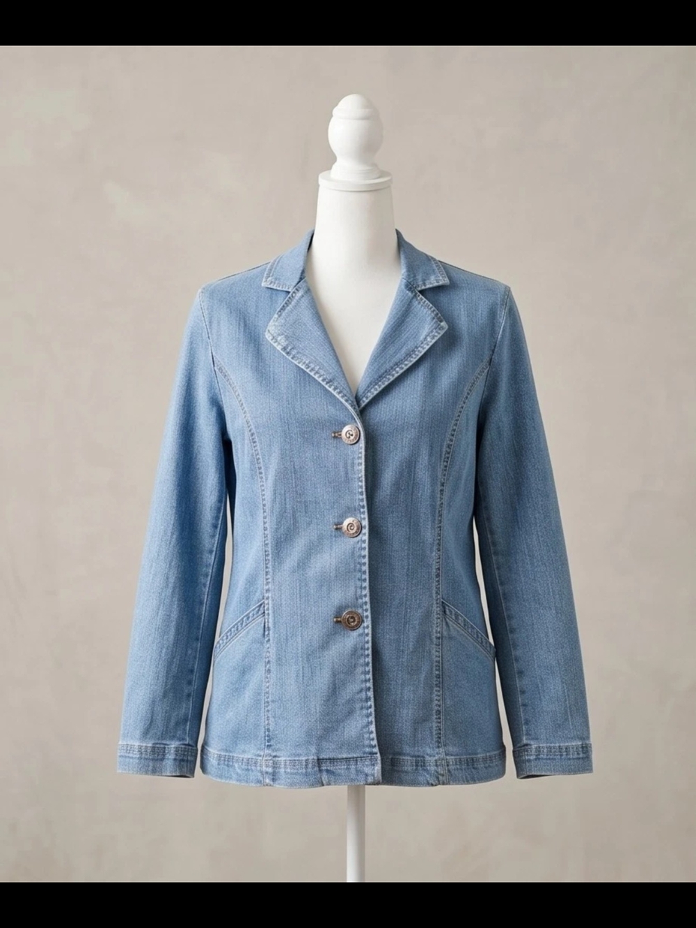 Vintage Azur Light Blue Denim Blazer Jacket - Women's